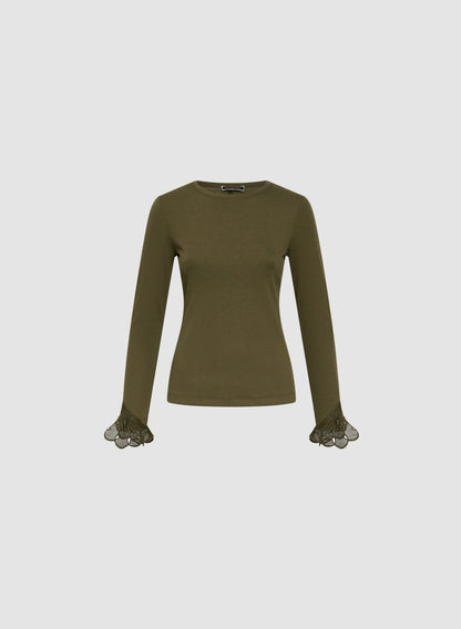 Women Lace Cuff Detail Top Winter Moss | Melanie Lyne