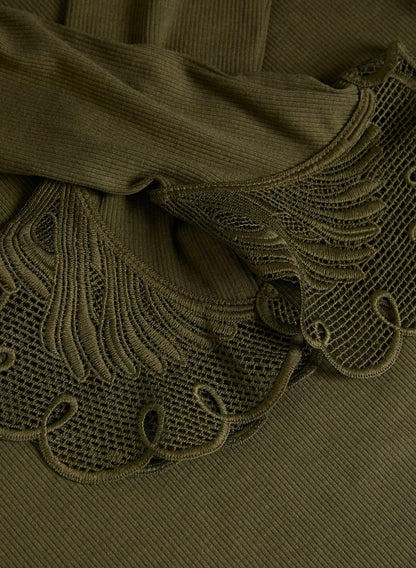 Women Lace Cuff Detail Top Winter Moss | Melanie Lyne