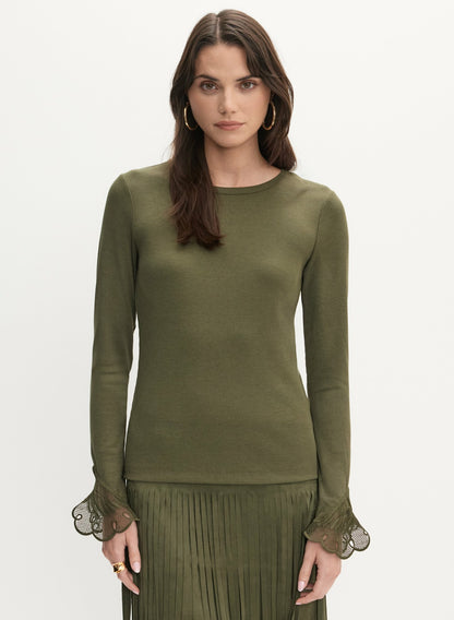 Women Lace Cuff Detail Top Winter Moss | Melanie Lyne
