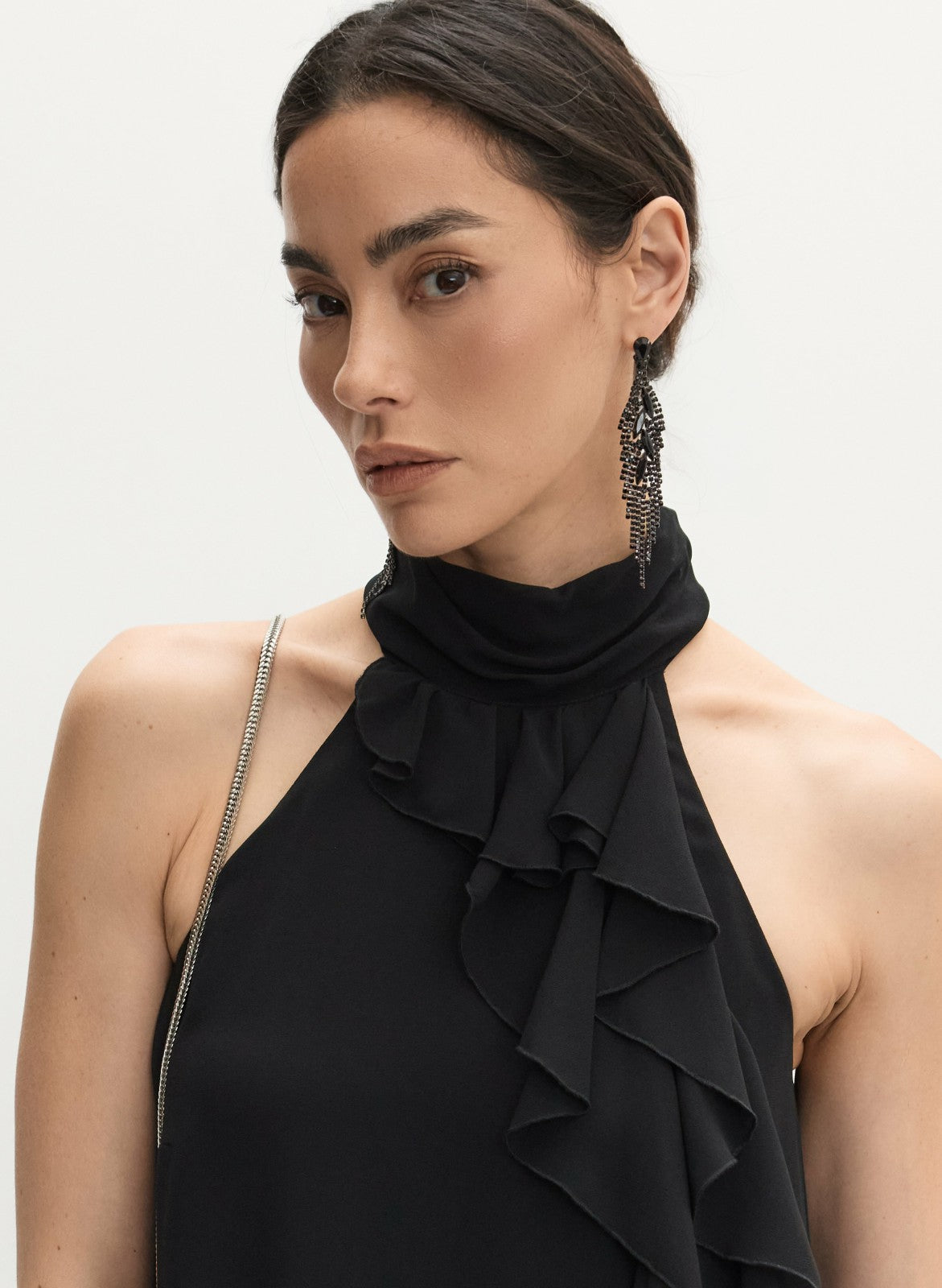 Women Ruffle Detail High Neck Dress Black | Melanie Lyne