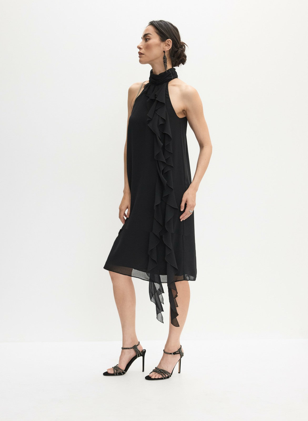 Women Ruffle Detail High Neck Dress Black | Melanie Lyne