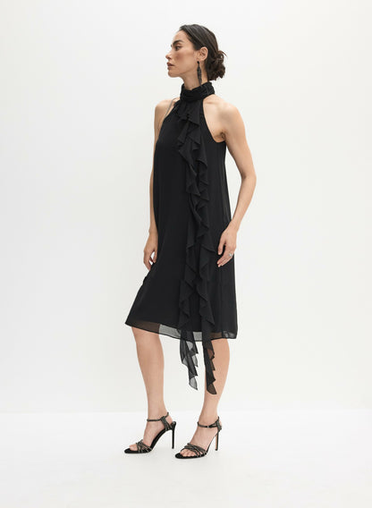 Women Ruffle Detail High Neck Dress Black | Melanie Lyne