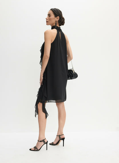Women Ruffle Detail High Neck Dress Black | Melanie Lyne
