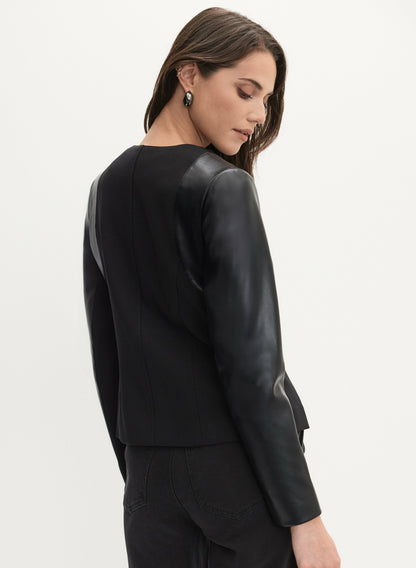 Women Zip-Front Vegan Leather Jacket Black | Melanie Lyne