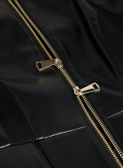Women Zip-Front Vegan Leather Jacket Black | Melanie Lyne