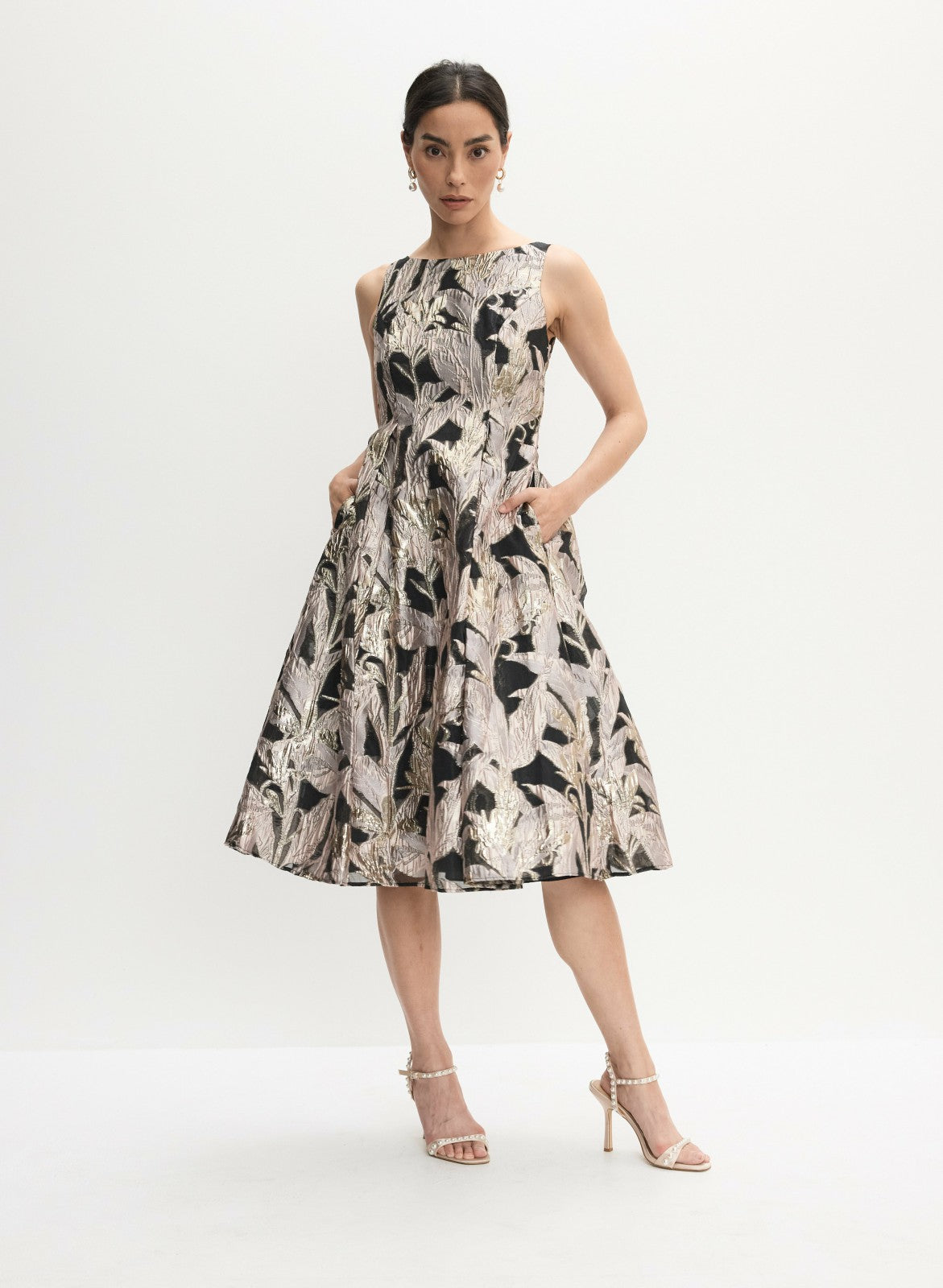 Women Adrianna Papell - Fit-&-Flare Jacquard Dress Black Pattern | Melanie Lyne