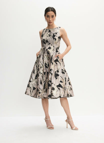Women Adrianna Papell - Fit-&-Flare Jacquard Dress Black Pattern | Melanie Lyne