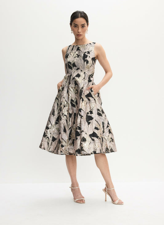 Women Adrianna Papell - Fit-&-Flare Jacquard Dress Black Pattern | Melanie Lyne