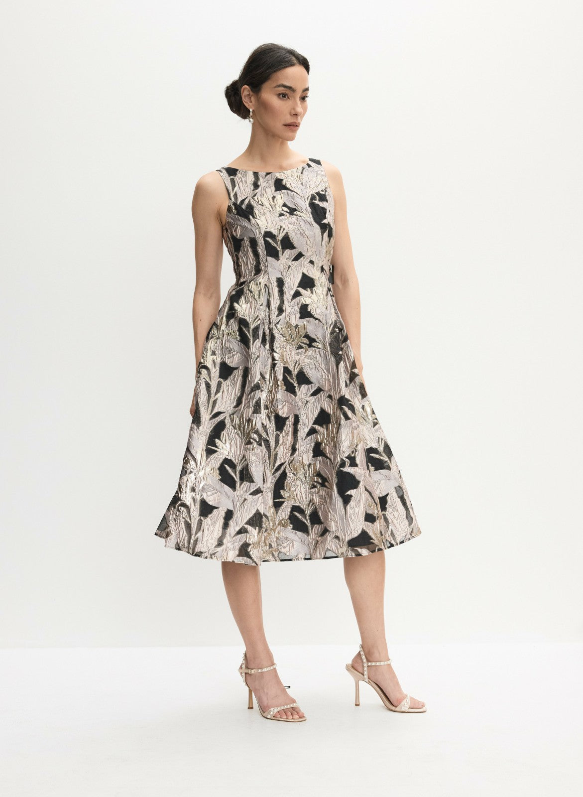 Women Adrianna Papell - Fit-&-Flare Jacquard Dress Black Pattern | Melanie Lyne