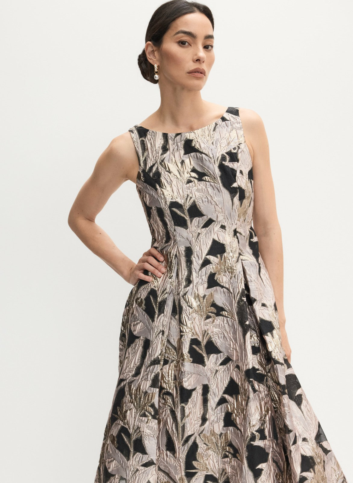 Women Adrianna Papell - Fit-&-Flare Jacquard Dress Black Pattern | Melanie Lyne