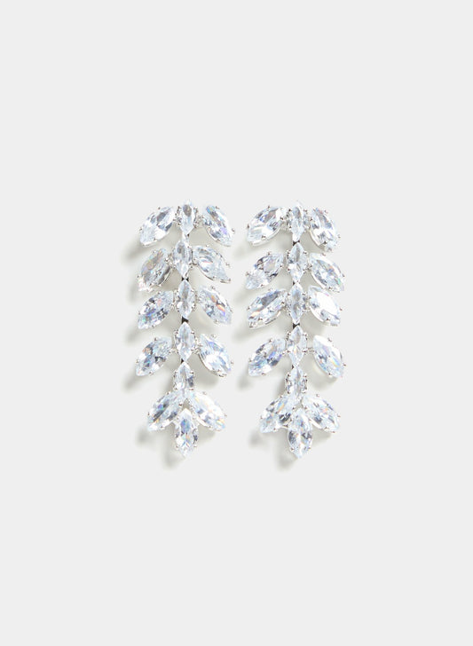 Women Linear Zirconia Drop Earrings Silver | Melanie Lyne
