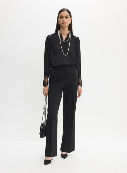 Women Button-Up Lace Detail Blouse Black | Melanie Lyne