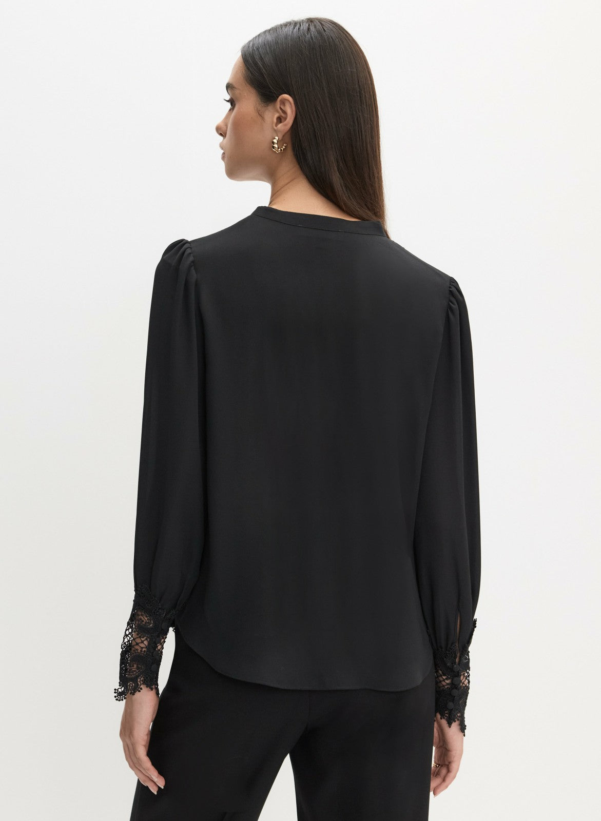 Women Button-Up Lace Detail Blouse Black | Melanie Lyne