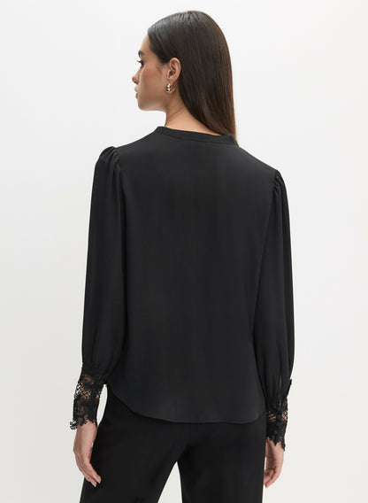 Women Button-Up Lace Detail Blouse Black | Melanie Lyne