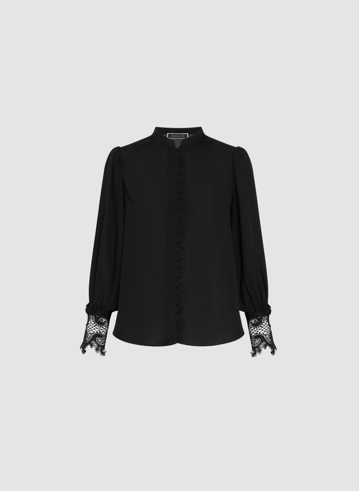 Women Button-Up Lace Detail Blouse Black | Melanie Lyne