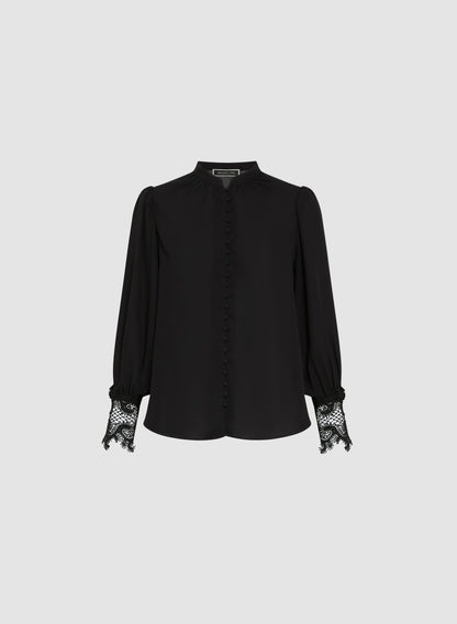 Women Button-Up Lace Detail Blouse Black | Melanie Lyne