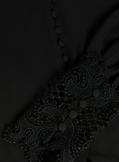 Women Button-Up Lace Detail Blouse Black | Melanie Lyne