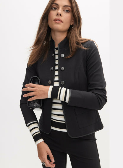Women Button Detail Stand Collar Jacket Black | Melanie Lyne