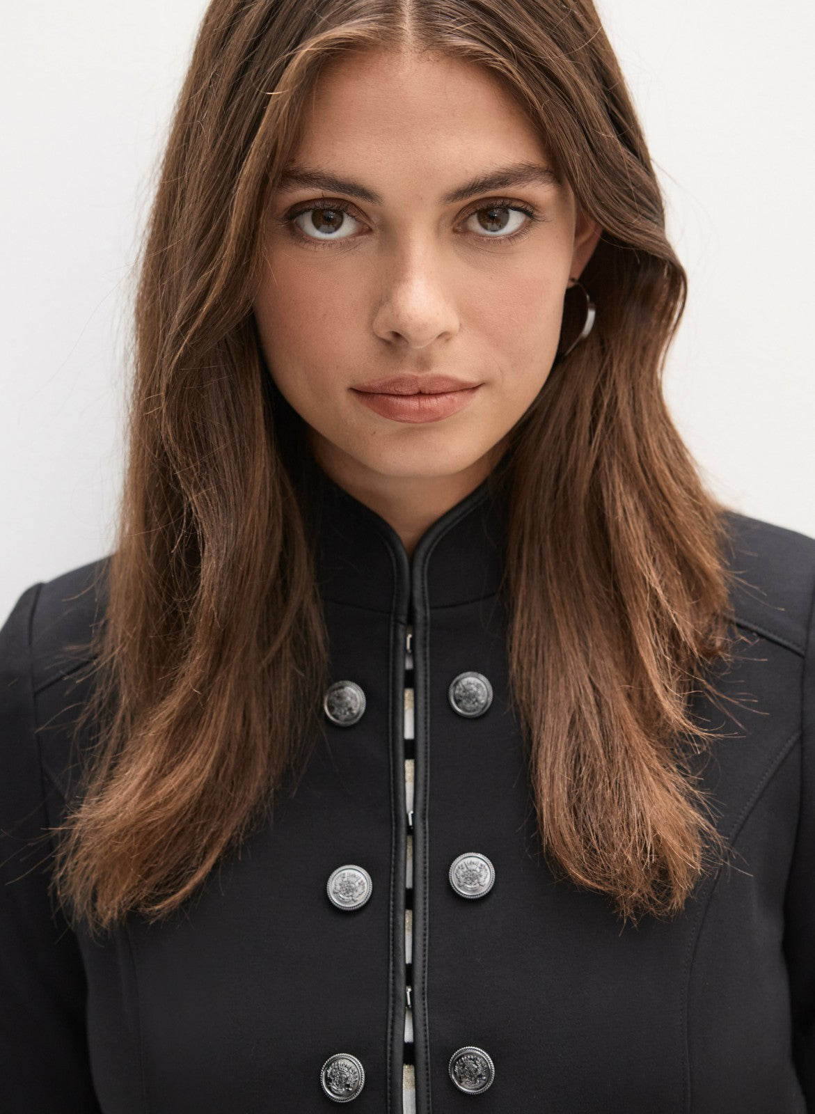 Women Button Detail Stand Collar Jacket Black | Melanie Lyne
