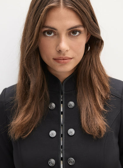 Women Button Detail Stand Collar Jacket Black | Melanie Lyne