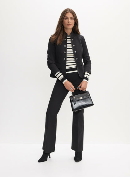 Women Button Detail Stand Collar Jacket Black | Melanie Lyne