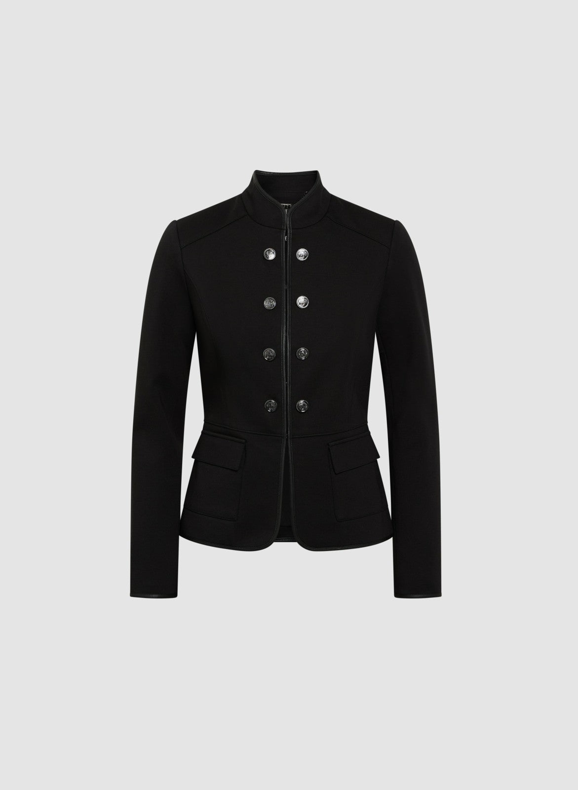 Women Button Detail Stand Collar Jacket Black | Melanie Lyne