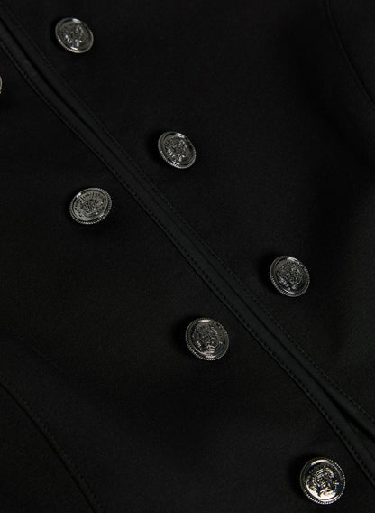 Women Button Detail Stand Collar Jacket Black | Melanie Lyne