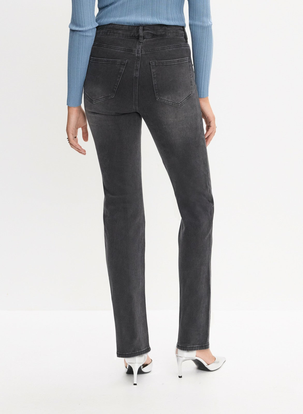 Women Rhinestone Detail Straight Leg Jeans Dark Grey | Melanie Lyne