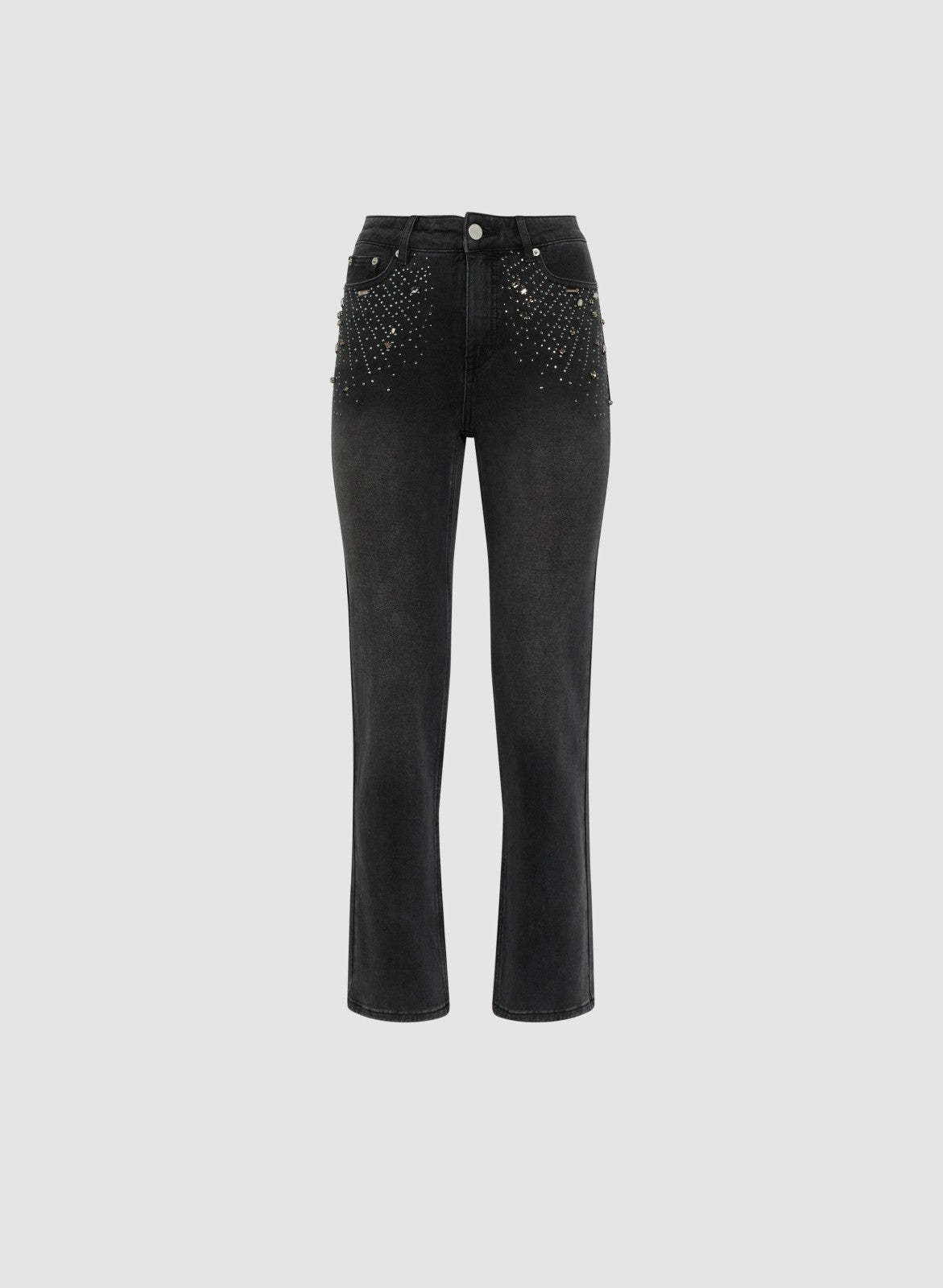 Women Rhinestone Detail Straight Leg Jeans Dark Grey | Melanie Lyne