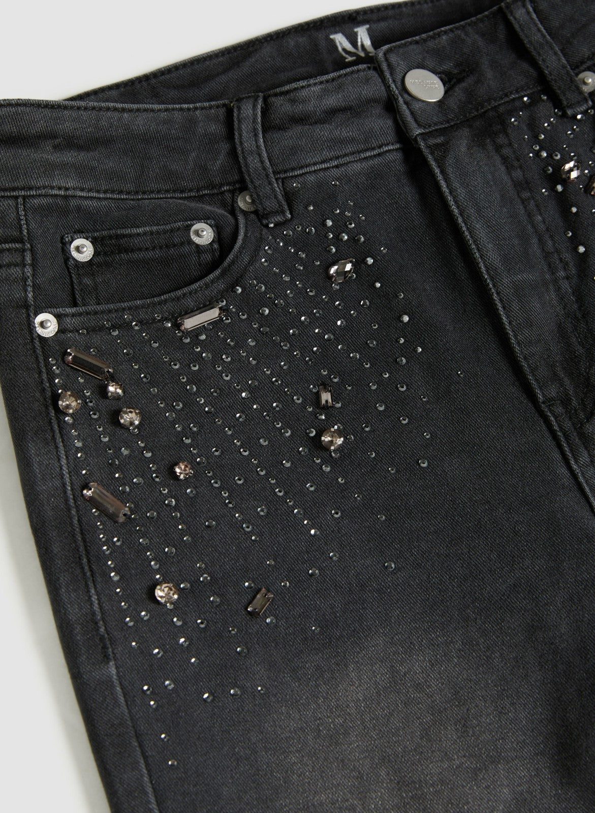 Women Rhinestone Detail Straight Leg Jeans Dark Grey | Melanie Lyne