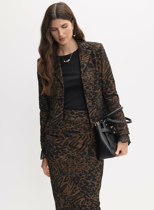 Women Leopard Jacquard Jacket Brown Pattern | Melanie Lyne
