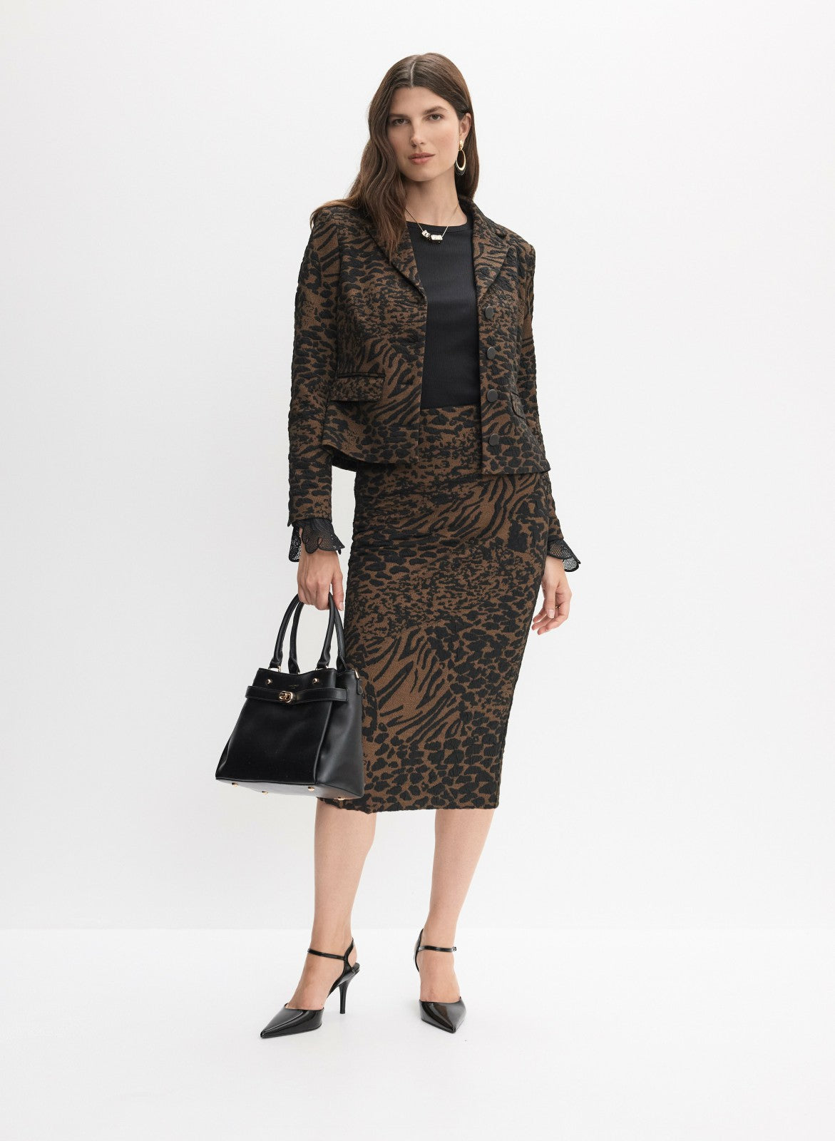 Women Leopard Jacquard Jacket Brown Pattern | Melanie Lyne