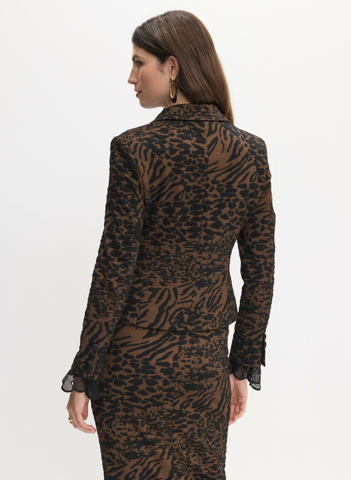 Women Leopard Jacquard Jacket Brown Pattern | Melanie Lyne