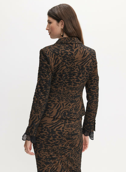 Women Leopard Jacquard Jacket Brown Pattern | Melanie Lyne