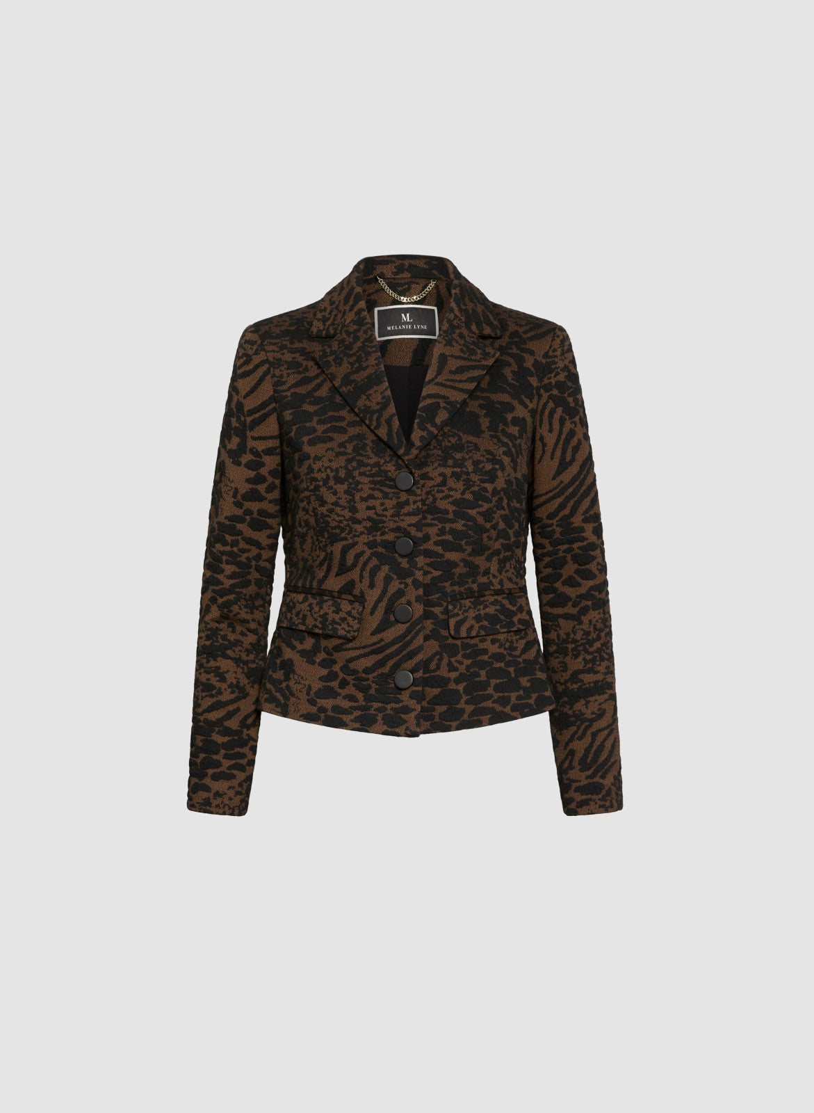 Women Leopard Jacquard Jacket Brown Pattern | Melanie Lyne