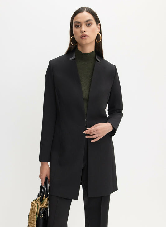 Women Vegan Leather Detail Redingote Jacket Black | Melanie Lyne