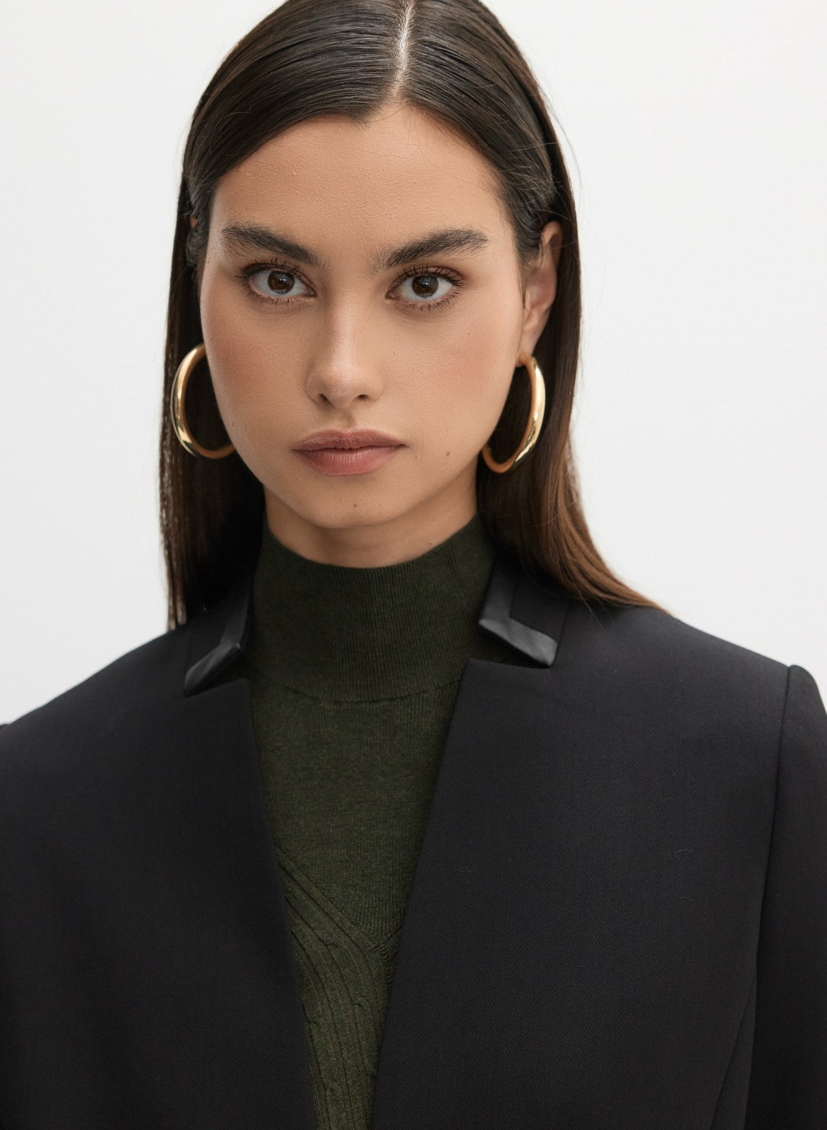 Women Vegan Leather Detail Redingote Jacket Black | Melanie Lyne