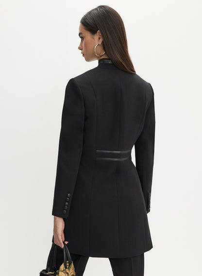 Women Vegan Leather Detail Redingote Jacket Black | Melanie Lyne