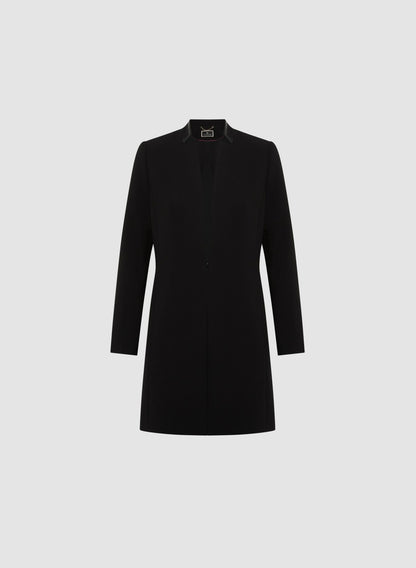 Women Vegan Leather Detail Redingote Jacket Black | Melanie Lyne
