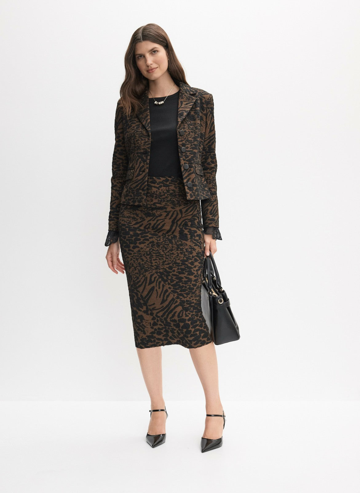 Women Leopard Jacquard Skirt Brown Pattern | Melanie Lyne
