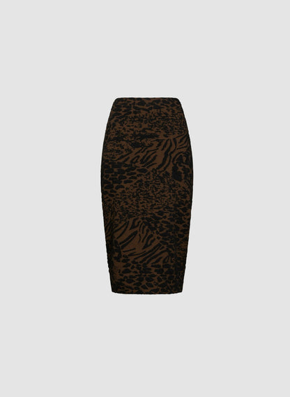 Women Leopard Jacquard Skirt Brown Pattern | Melanie Lyne
