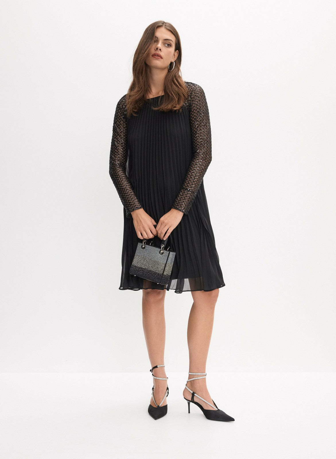 Women Joseph Ribkoff - Scoop Neck Mesh Sleeve Dress Black | Melanie Lyne
