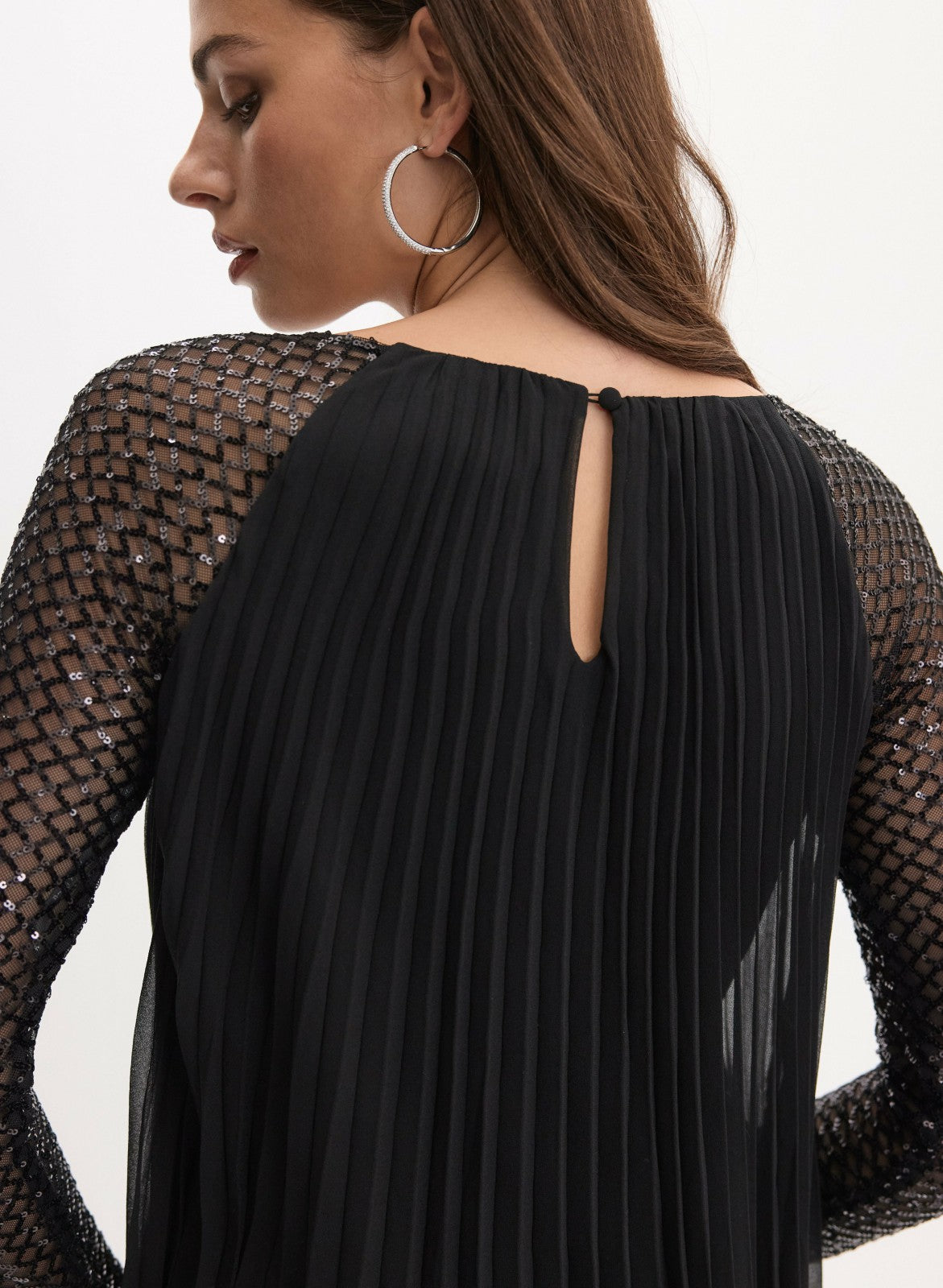 Women Joseph Ribkoff - Scoop Neck Mesh Sleeve Dress Black | Melanie Lyne