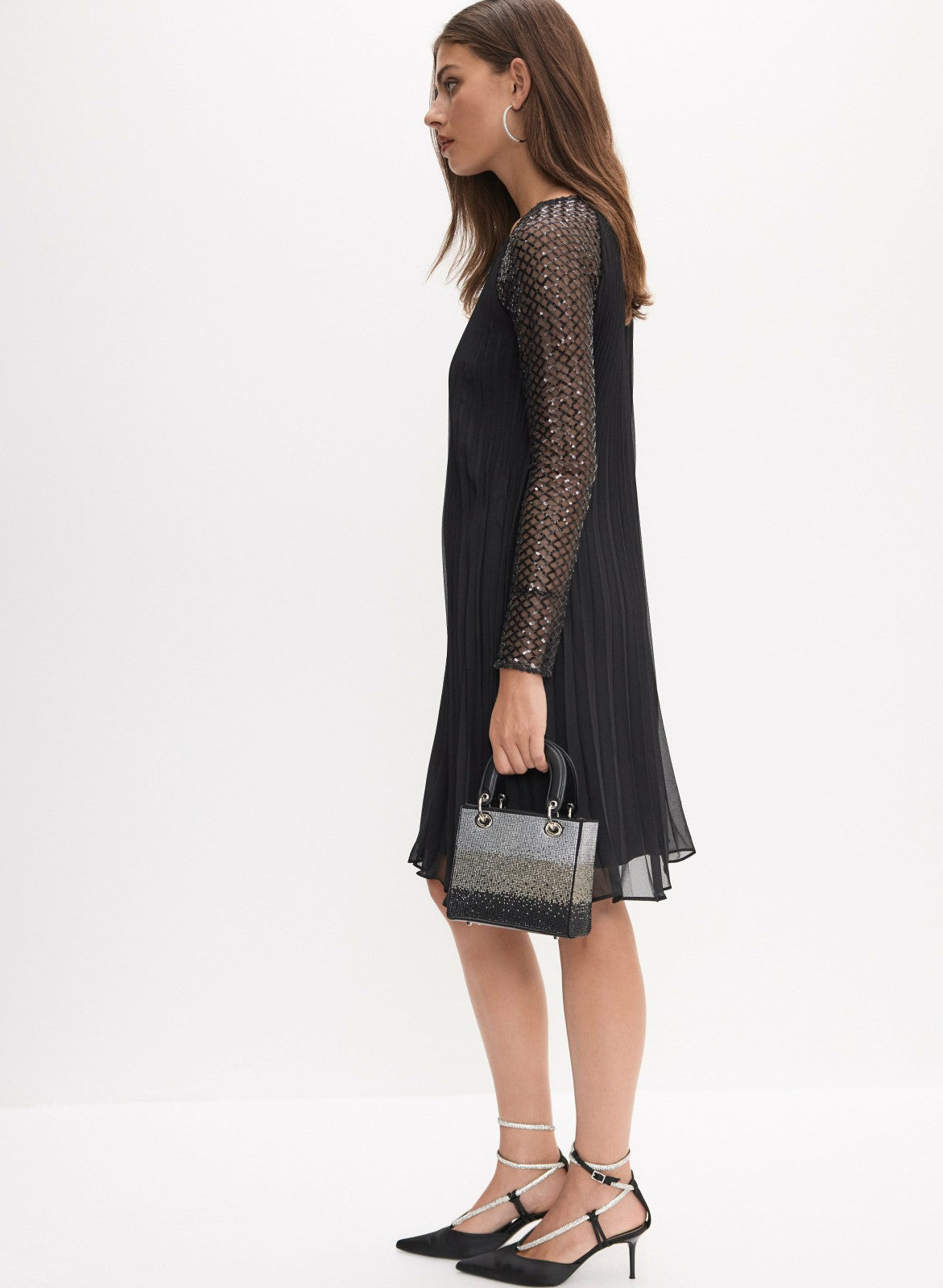Women Joseph Ribkoff - Scoop Neck Mesh Sleeve Dress Black | Melanie Lyne