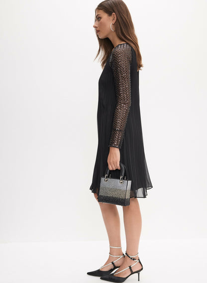 Women Joseph Ribkoff - Scoop Neck Mesh Sleeve Dress Black | Melanie Lyne