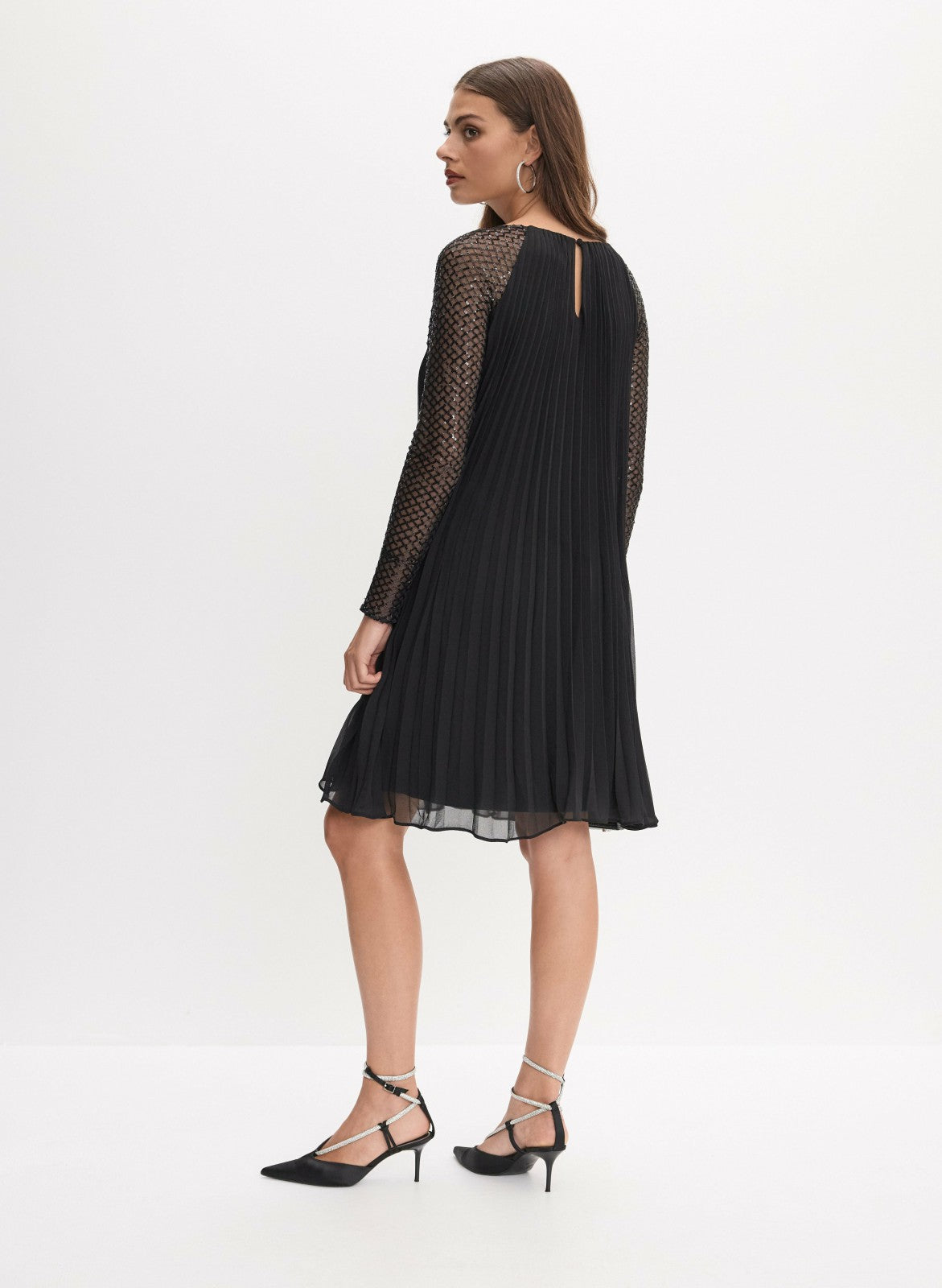 Women Joseph Ribkoff - Scoop Neck Mesh Sleeve Dress Black | Melanie Lyne