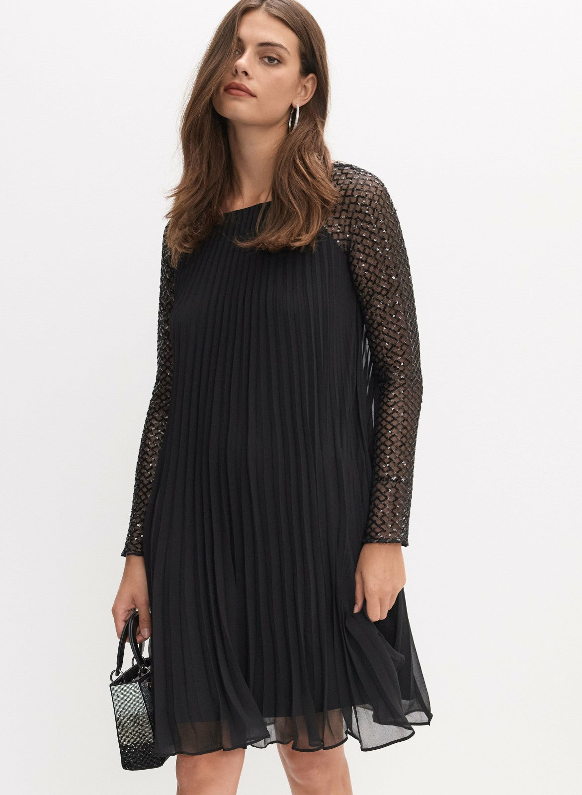Women Joseph Ribkoff - Scoop Neck Mesh Sleeve Dress Black | Melanie Lyne