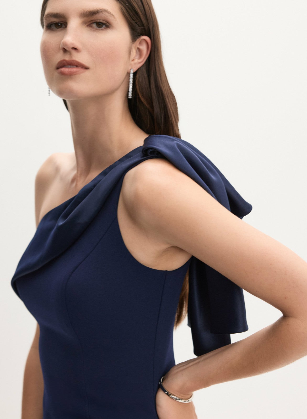 Women Satin Detail One-Shoulder Dress Navy Blue | Melanie Lyne