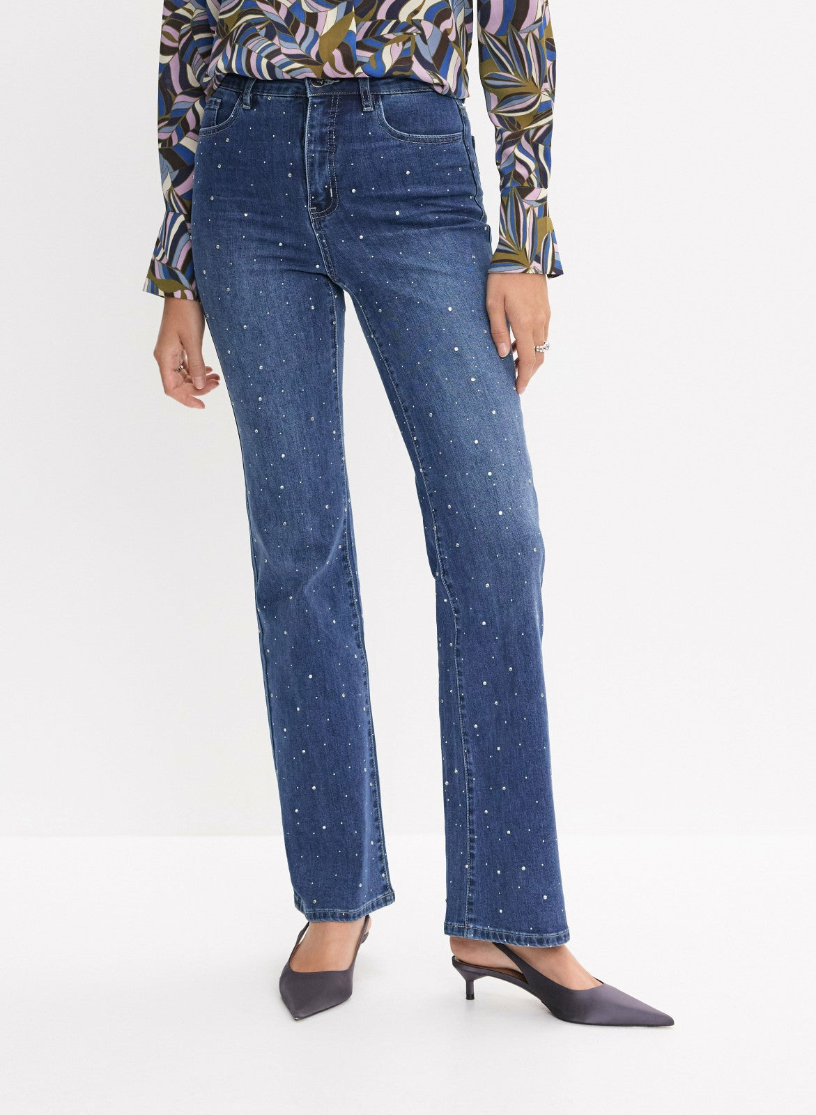 Women Embellished Flare Leg Jeans Medium Blue | Melanie Lyne