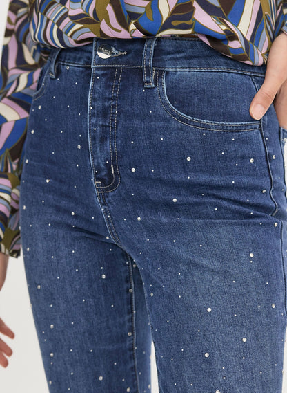 Women Embellished Flare Leg Jeans Medium Blue | Melanie Lyne